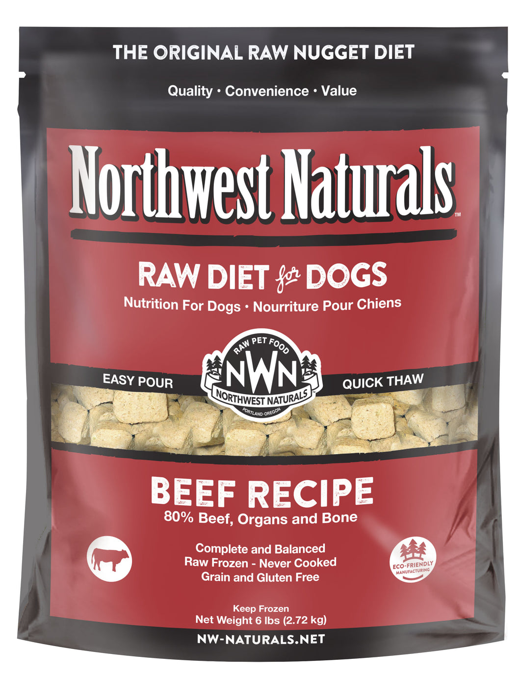 Northwest Naturals Frozen Raw Nuggets - Beef - 6lb Bag