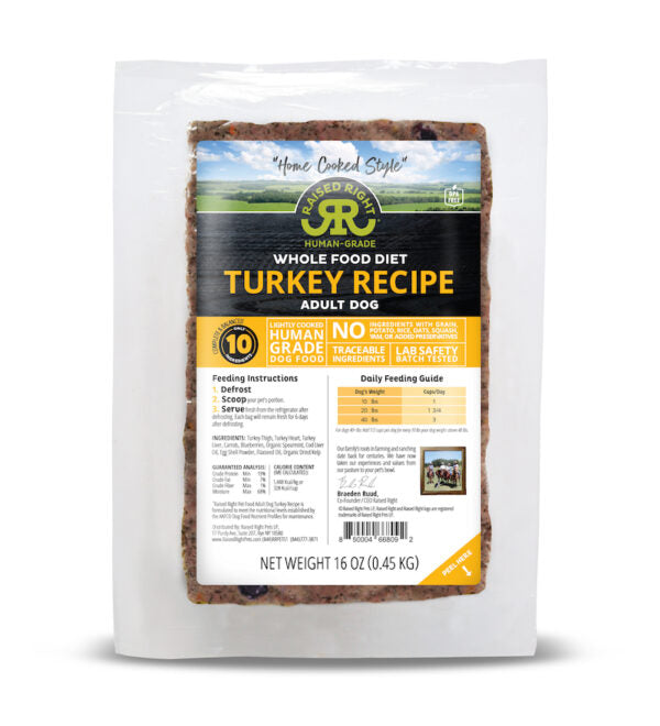 Raised Right Adult Dog Recipe - Turkey 16oz Frozen Flexible Tray