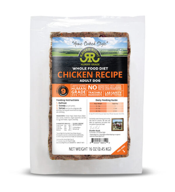 Raised Right Adult Dog Recipe - Chicken 16oz Frozen Flexible Tray
