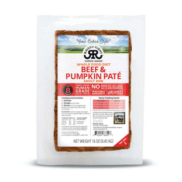 Raised Right Adult Dog Recipe - Beef & Pumpkin Paté 16oz Frozen Flexible Tray