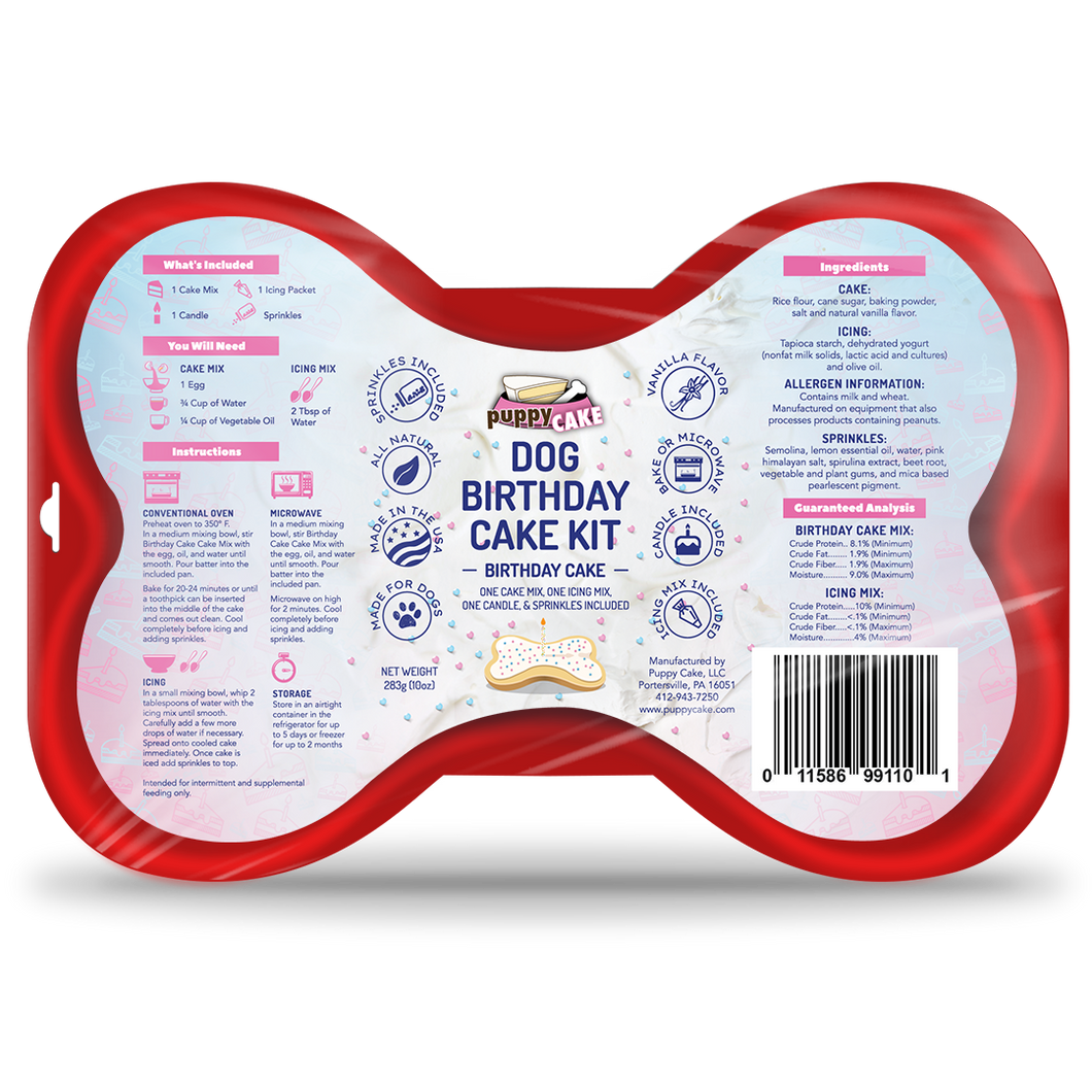 Puppy Cake Dog Birthday Cake Kit- Birthday Cake Mix, Icing Mix, and One Candle
