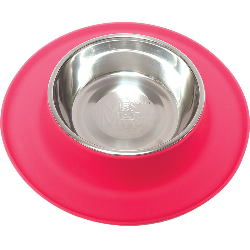 Messy Mutts Single Silicone Feeder with Stainless Bowl - Medium 1.5 Cup Bowl - Red