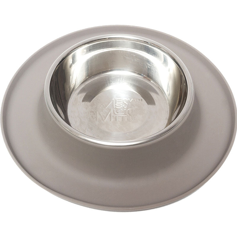 Messy Mutts Single Silicone Feeder with Stainless Bowl - Large 6 Cup Bowl - Grey