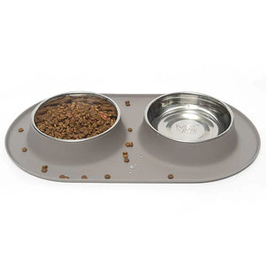 Messy Mutts Double Silicone Feeder with Stainless Bowl - Large 3 Cup Bowl - Grey
