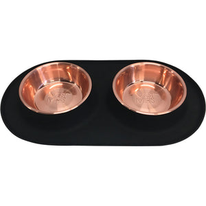 Messy Mutts Double Silicone Feeder with Copper Bowl - Medium 1.5 Cup Bowl - Black