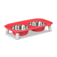 Load image into Gallery viewer, Messy Mutts Elevated Double Feeder with Stainless Bowls - Adjustable Height 3" to 10", 5 Cups Per Bowl - Red