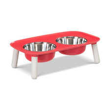 Load image into Gallery viewer, Messy Mutts Elevated Double Feeder with Stainless Bowls - Adjustable Height 3" to 10", 5 Cups Per Bowl - Red