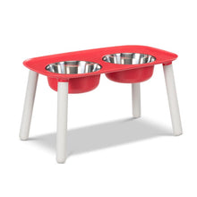 Load image into Gallery viewer, Messy Mutts Elevated Double Feeder with Stainless Bowls - Adjustable Height 3" to 10", 5 Cups Per Bowl - Red