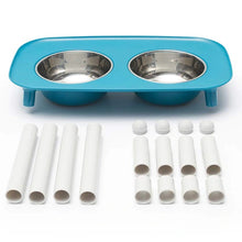 Load image into Gallery viewer, Messy Mutts Elevated Double Feeder with Stainless Bowls - Adjustable Height 3" to 10", 5 Cups Per Bowl - Blue