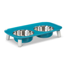 Load image into Gallery viewer, Messy Mutts Elevated Double Feeder with Stainless Bowls - Adjustable Height 3&quot; to 10&quot;, 5 Cups Per Bowl - Blue