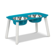 Load image into Gallery viewer, Messy Mutts Elevated Double Feeder with Stainless Bowls - Adjustable Height 3&quot; to 10&quot;, 5 Cups Per Bowl - Blue