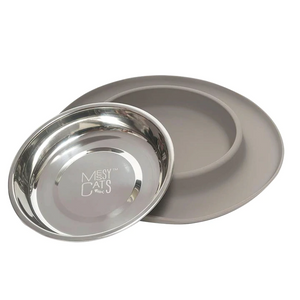 Messy Cats Single Silicone Feeder with Stainless Bowl - Medium 1.75 Cup Bowl - Grey