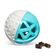 Load image into Gallery viewer, Messy Mutts Totally Pooched Catch n&#39; Squeak Dog Ball Foam Rubber 3.5&quot; - Teal/Grey
