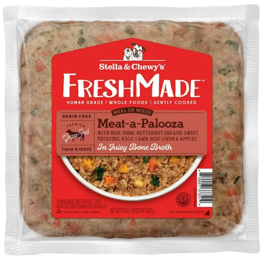 Stella & Chewy's Frozen Gently Cooked Dog Food FreshMade Grain Free Meat-A-Palooza 16oz Bag