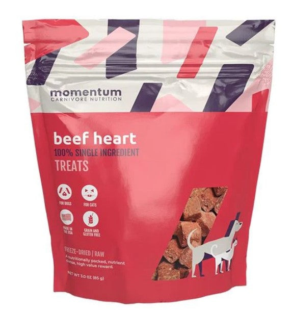 Momentum Single Ingredient Freeze-Dried Dog & Cat Treats - Beef Hearts 3oz Bag