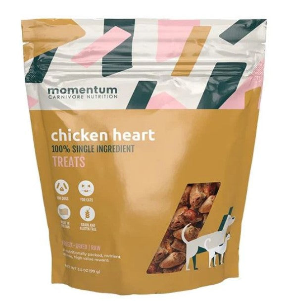 Momentum Single Ingredient Freeze-Dried Dog & Cat Treats - Chicken Hearts 3.5oz Bag