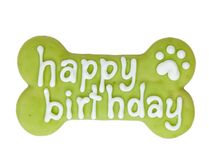 Bosco & Roxy's Bark-day - Happy Birthday Bone Dog Cookie - Green 6"