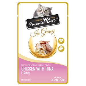 Fussie Cat Wet Cat Food Grain Free Premium Chicken with Tuna Formula in Gravy 2.47oz Pouch Single