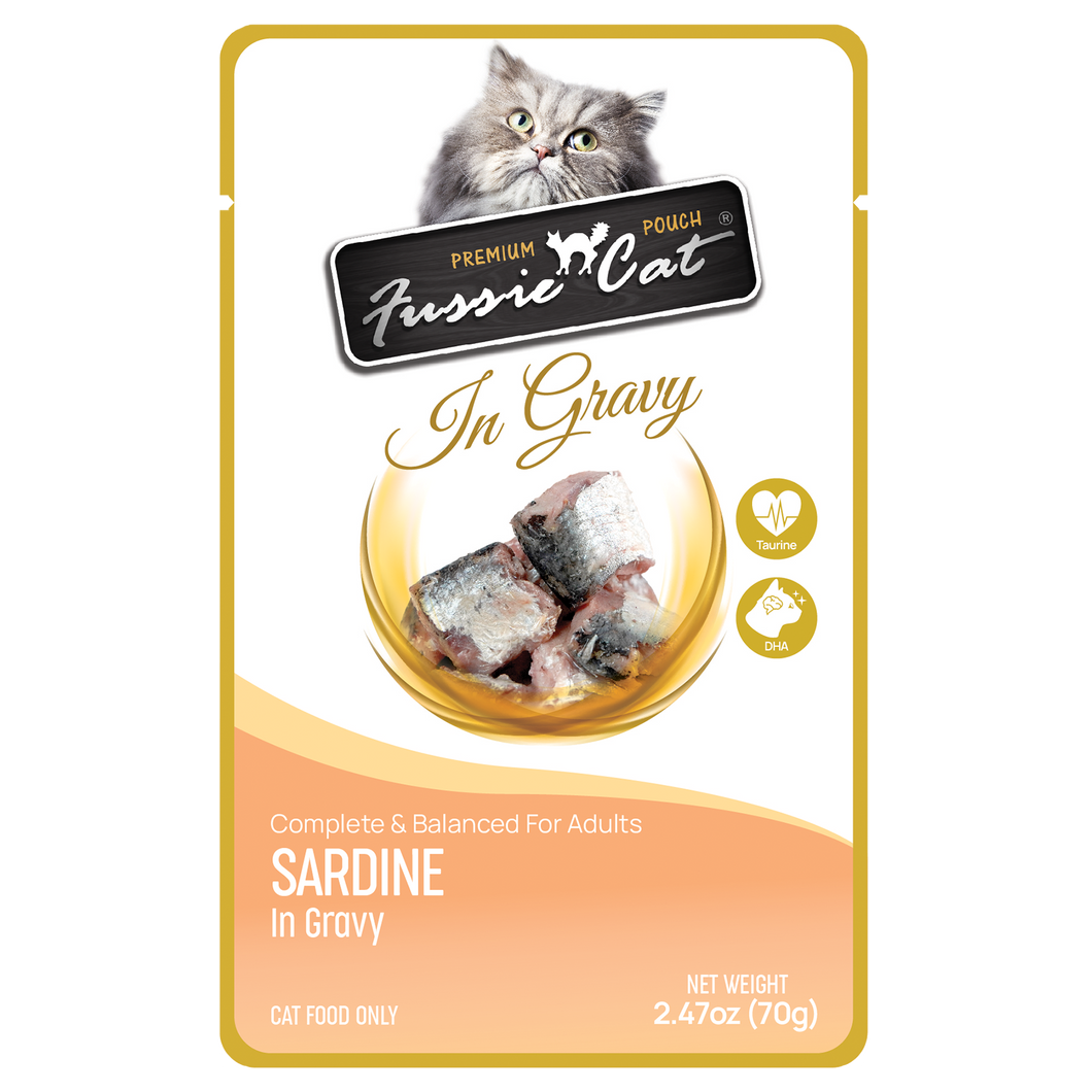Fussie Cat Wet Cat Food Grain Free Premium Sardine Formula in Gravy 2.47oz Pouch Single