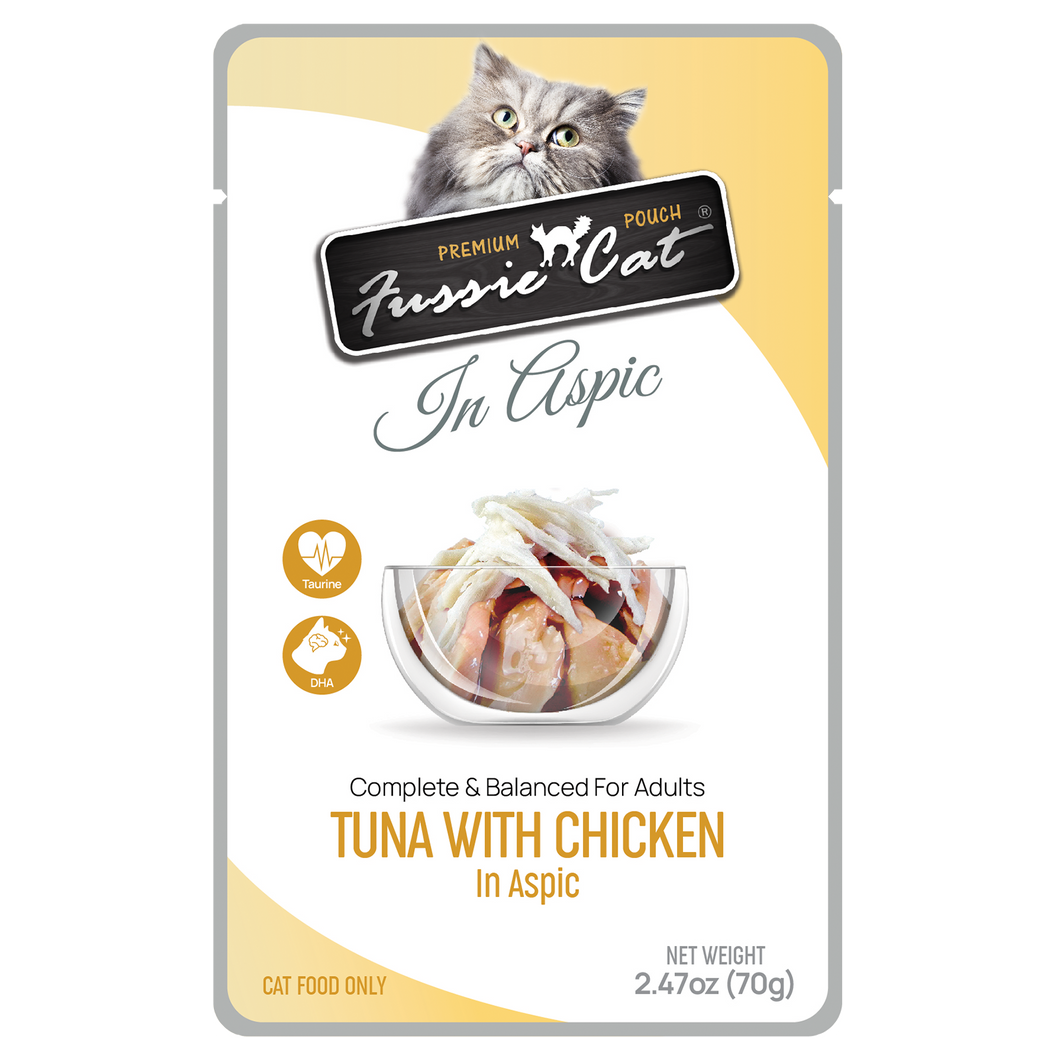 Fussie Cat Wet Cat Food Grain Free Premium Tuna with Chicken Formula in Aspic 2.47oz Pouch Single