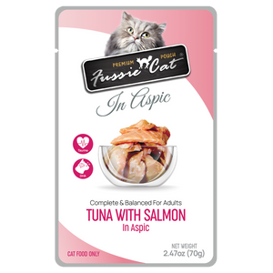 Fussie Cat Wet Cat Food Grain Free Premium Tuna with Salmon Formula in Aspic 2.47oz Pouch Single