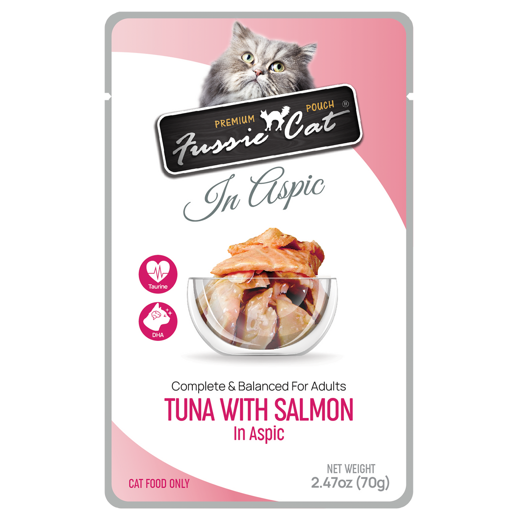 Fussie Cat Wet Cat Food Grain Free Premium Tuna with Salmon Formula in Aspic 2.47oz Pouch Single