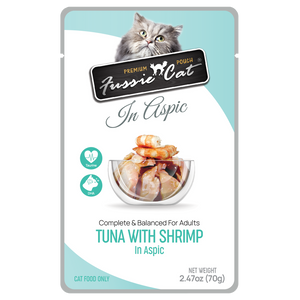Fussie Cat Wet Cat Food Grain Free Premium Tuna with Shrimp Formula in Aspic 2.47oz Pouch Single