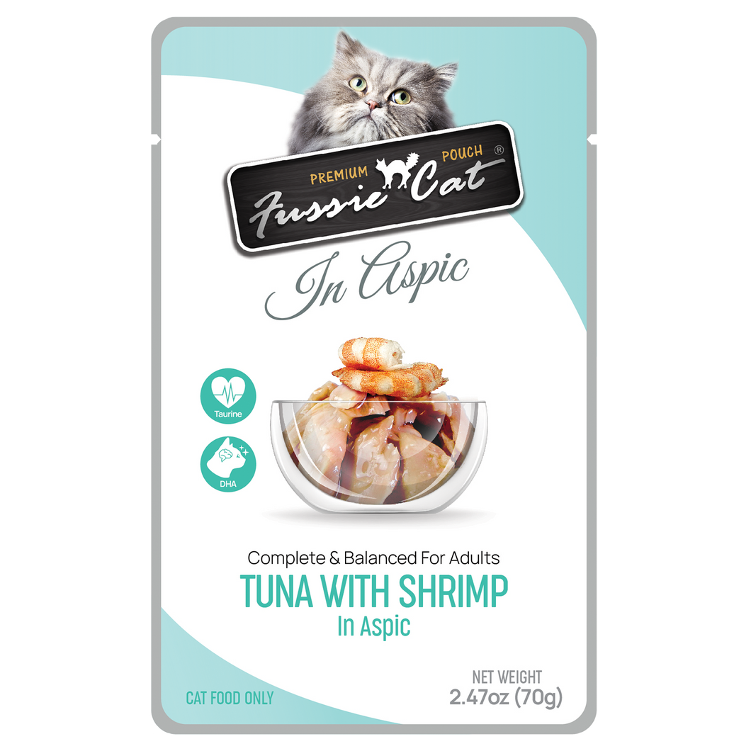 Fussie Cat Wet Cat Food Grain Free Premium Tuna with Shrimp Formula in Aspic 2.47oz Pouch Single