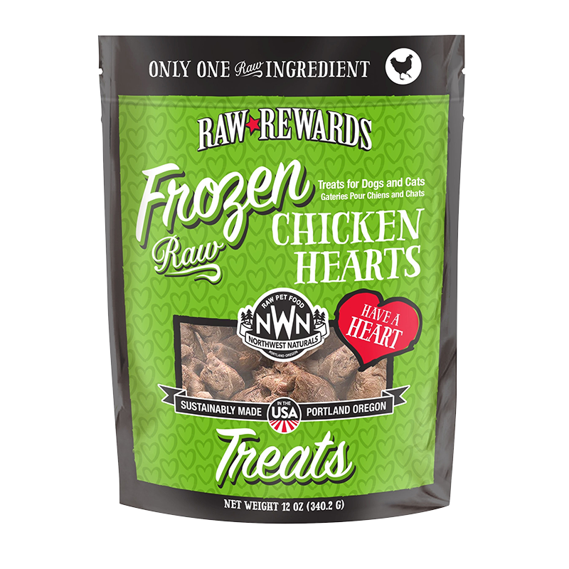 Northwest Naturals Raw Rewards Frozen Dog & Cat Treats Chicken Heart 12oz Bag