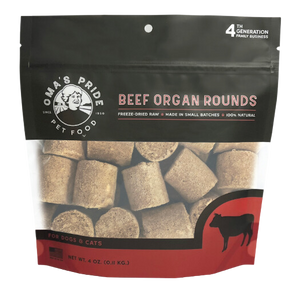 Oma's Pride Dehydrated Beef Organ Round Treats 4oz Bag