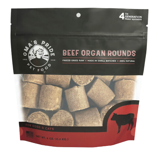 Oma's Pride Dehydrated Beef Organ Round Treats 4oz Bag