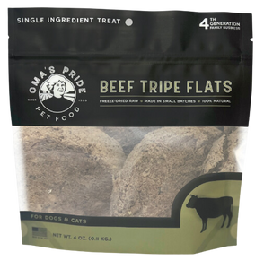Oma's Pride Dehydrated Beef Tripe Flat Treats 4oz Bag