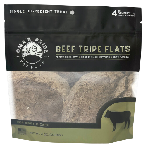 Oma's Pride Dehydrated Beef Tripe Flat Treats 4oz Bag