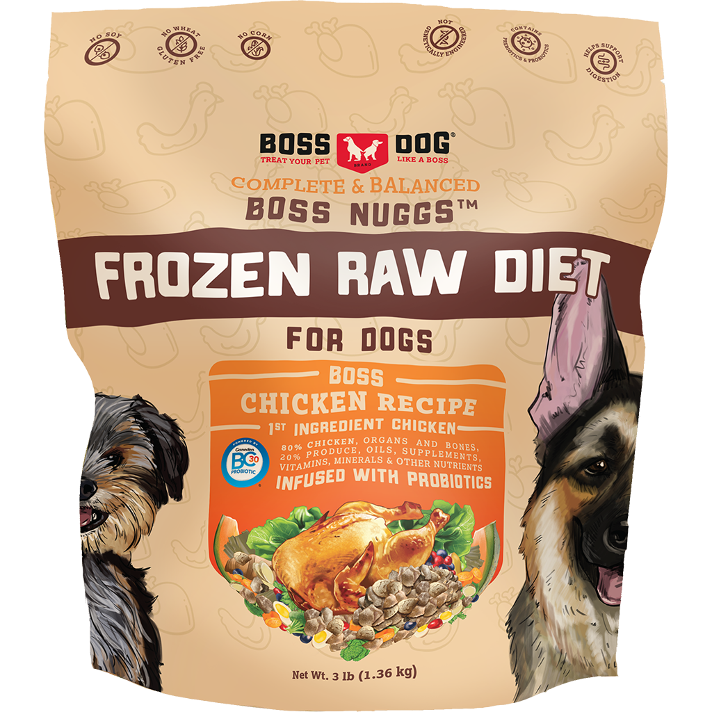 Boss Dog Frozen Complete Raw Chicken Nuggs 3lb Bag