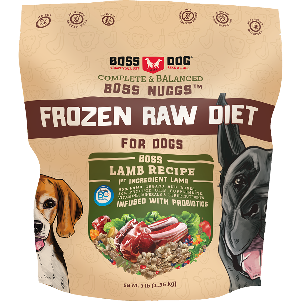 Boss Dog Frozen Complete Raw Lamb Nuggs 3lb Bag