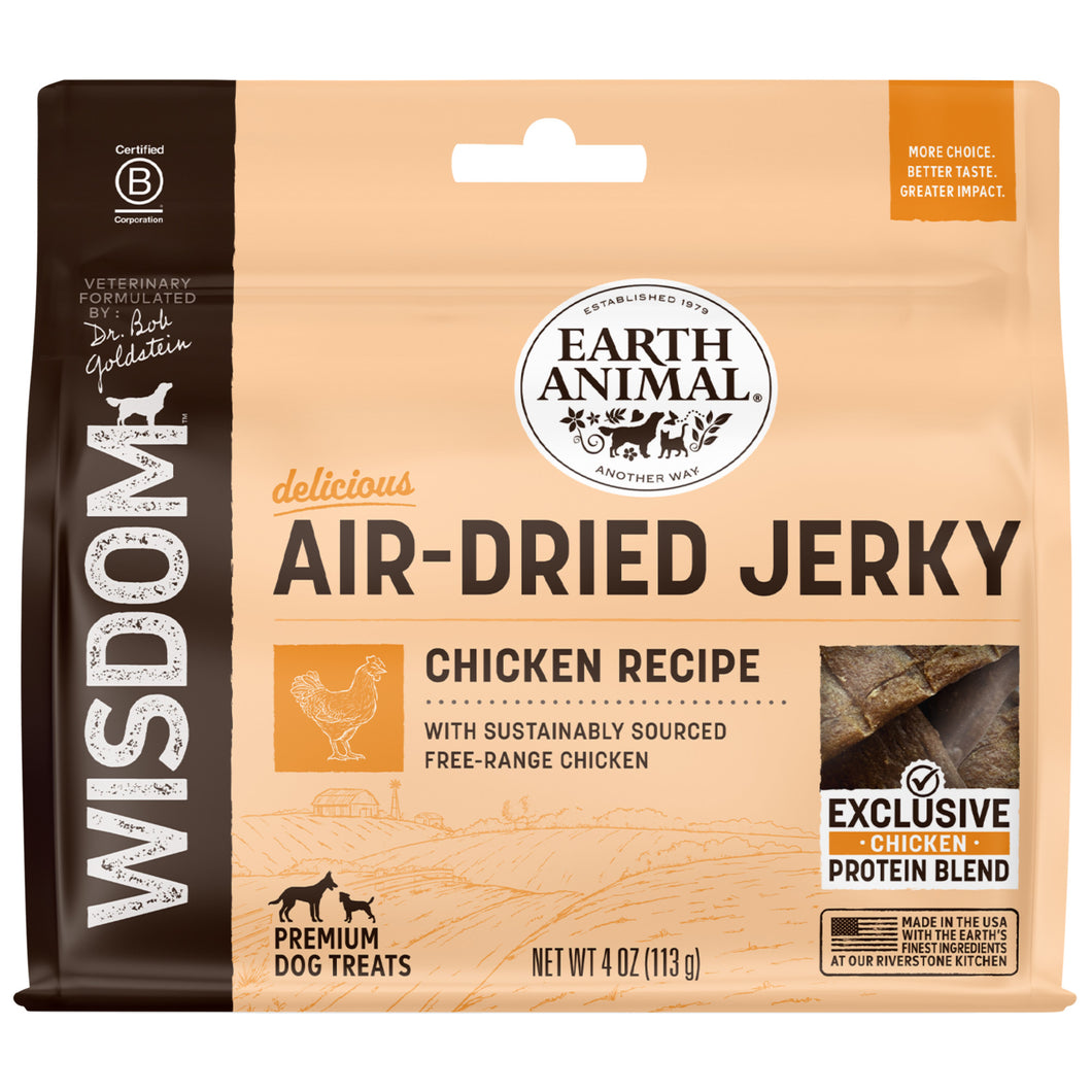 Earth Animal Wisdom Air-Dried Jerky Dog Treats - Chicken Recipe 4oz bag