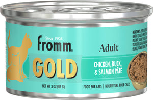 Fromm Wet Cat Food Gold Adult Chicken, Duck & Salmon Pate 3oz Can Single