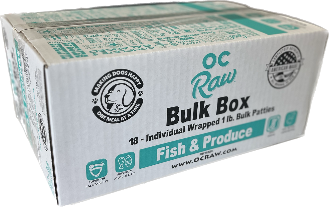 OC Raw Frozen Dog Food Patties Fish & Produce 18lb Bulk Box