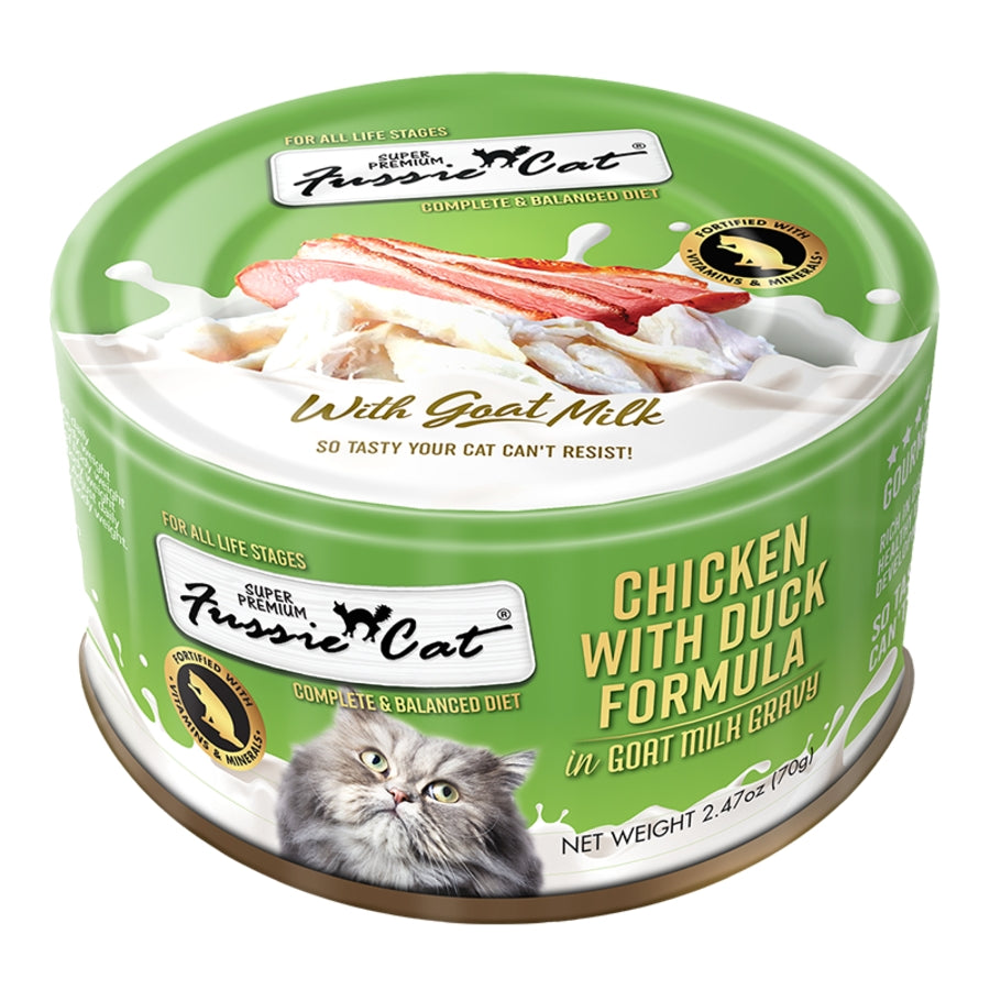 Fussie Cat Wet Cat Food Grain Free Super Premium Chicken with Duck Formula in Goat Milk Gravy 2.47oz Can Single