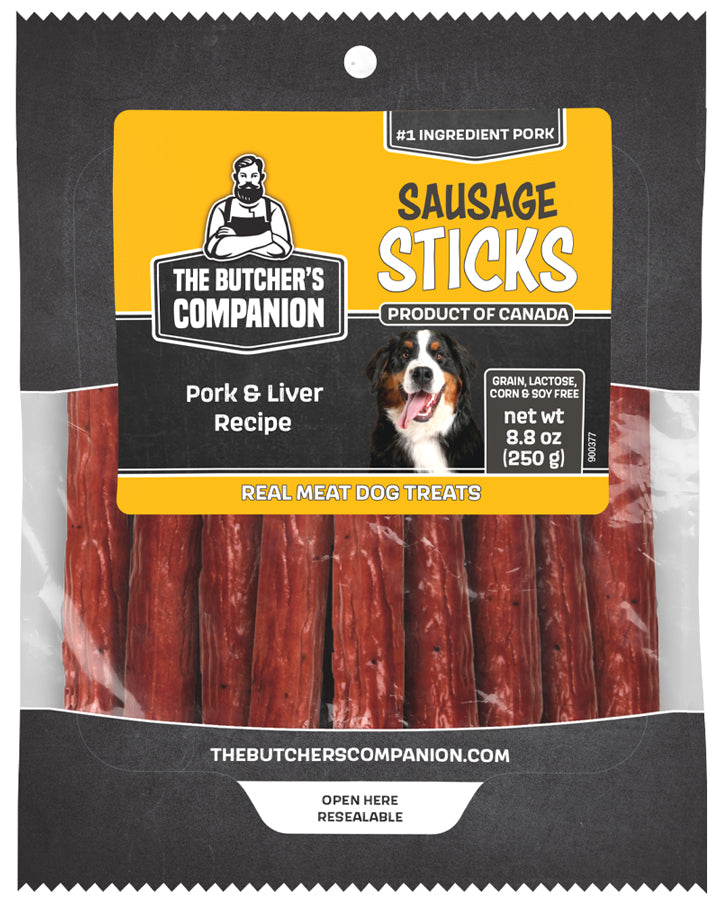 The Butcher's Companion Pork & Liver Sausage Sticks for Dogs 8.8oz Pouch