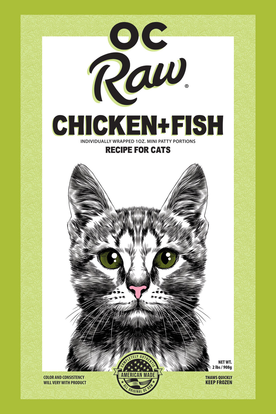 OC Raw Frozen Cat Food Patties Chicken 2lb Bag