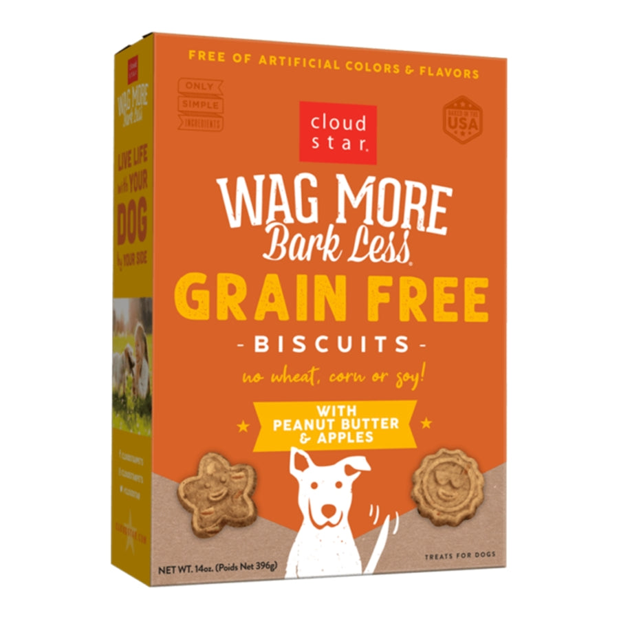 Cloud Star Wag More Bark Less Grain-Free Oven-Baked Biscuits Peanut Butter & Apple 14oz Box