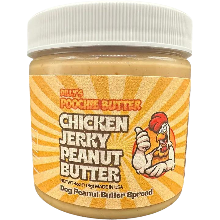 Poochie Butter Dog Chicken Jerky Flavored Peanut Butter 4oz Jar