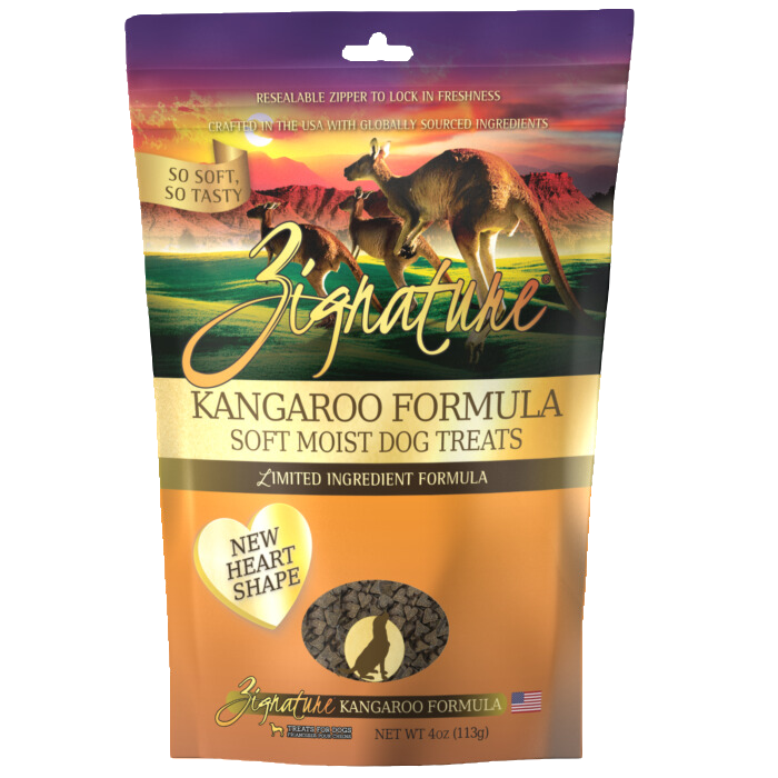 Zignature Dog Treats Grain-Free Soft Moist Kangaroo Formula 4oz Bag (New Heart Shape)
