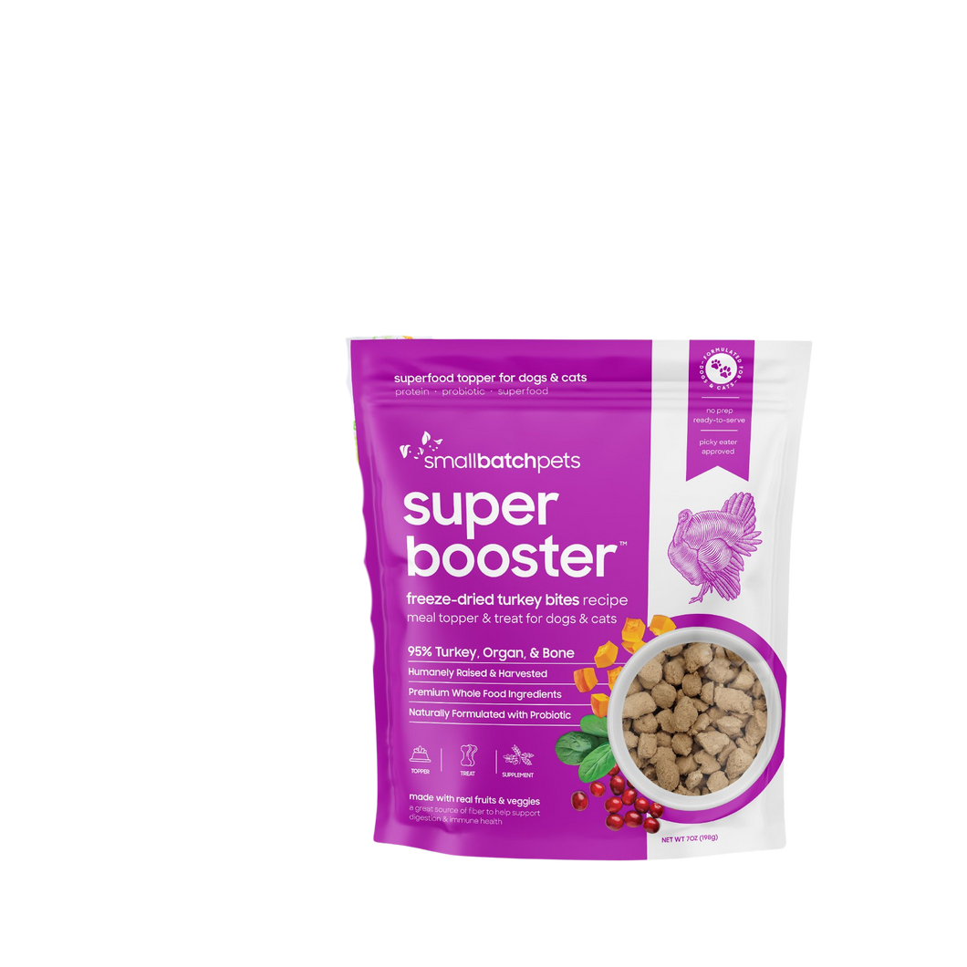 SmallBatch Freeze-Dried Super Booster Meal Topper & Treat for Dogs & Cats - Turkey Bites 7oz Bag