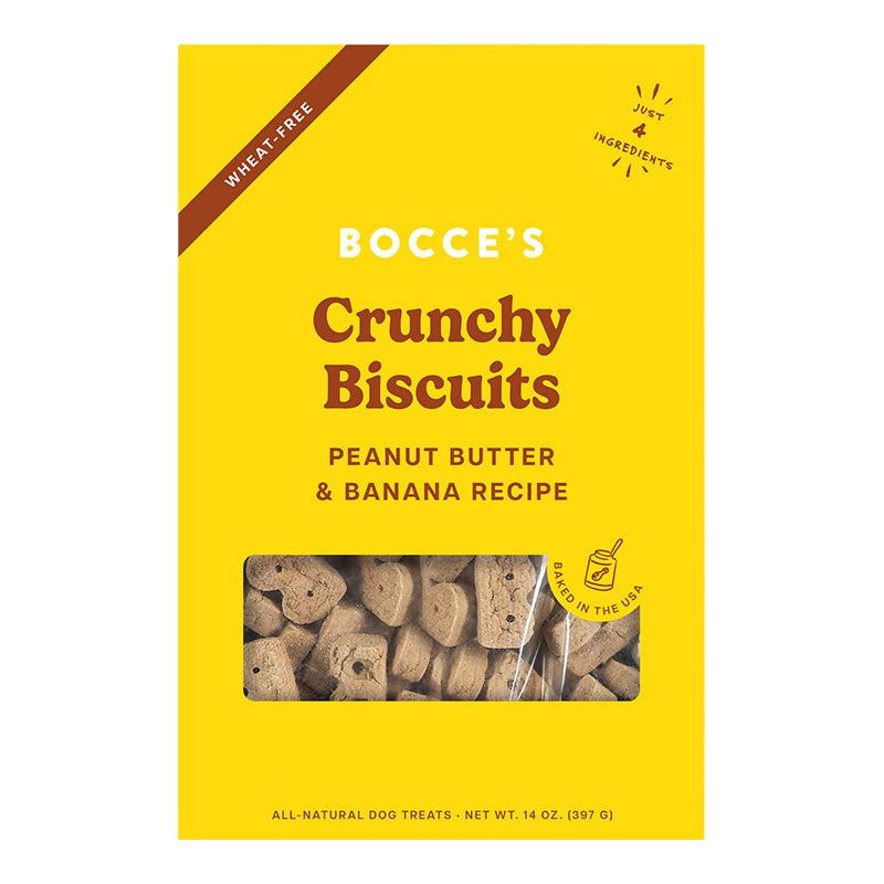 Bocce’s Crunchy Biscuit Dog Treats - PB & Banana 14oz box