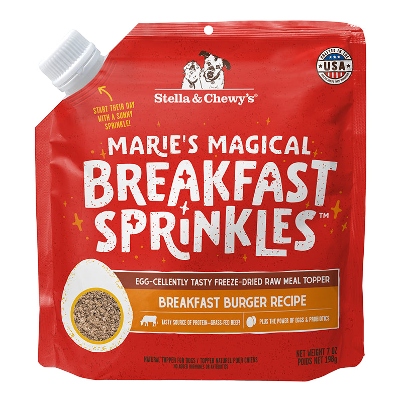Stella & Chewy's Freeze-Dried Raw Dog Food Topper Marie's Magical Breakfast Sprinkles - Breakfast Burger Recipe 7oz Bag