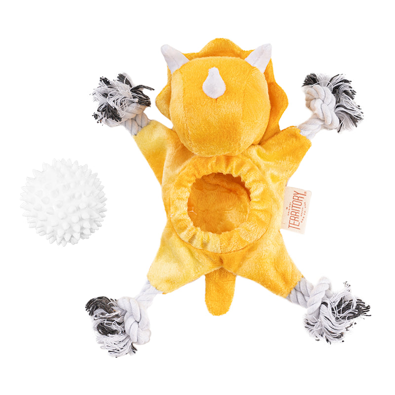 Territory 2-In-1 Plush Dog Toy - Triceratops with Removable Fetch Ball 9
