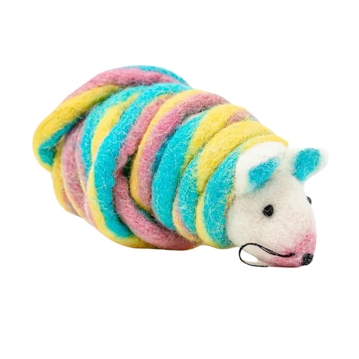 Cat In the Box LLC Wool Mouse 6' Tail Cat Toy - Unicorn Swirl