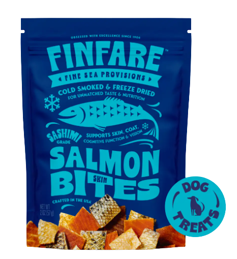 Finfare Pet Foods Freeze-Dried Dog Treats - Salmon Skin Bites 2oz Bag
